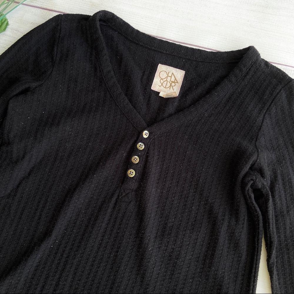 Chaser Button Front Long Sleeve Waffle Thermal Knit Tunic Sweater Top - Picture 6 of 14